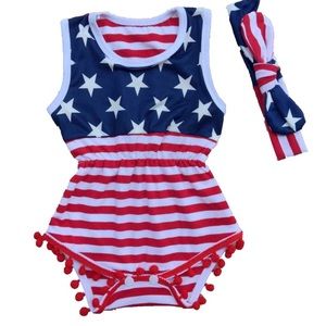 Funnycokid one piece Stars and Stripes Red, white and blue.